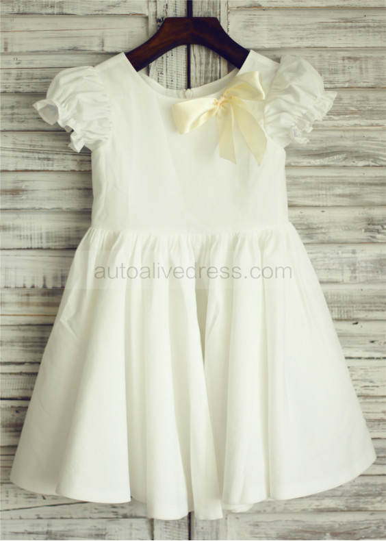 Cotton Puffy Sleeves Flower Girl Dress 